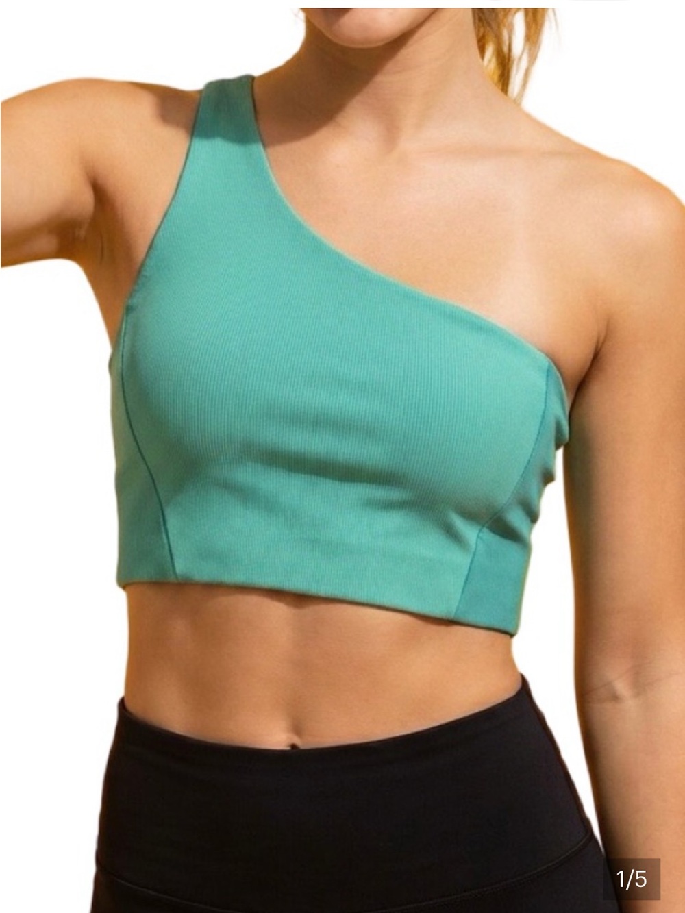 WILO the label Hot coral One Shoulder ribbed Active Bra top cropped Top Size L - Picture 11 of 11